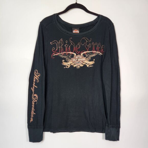 Harley Davidson Shirt Women‎ XL Y2k Rhinestone Motorcycle Sportster Biker Punk - Picture 1 of 9